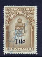 Fiscaux #QR30 (10 C Coat Of Arms  ) Timbre Taxe Quebec Registration Canada Revenue Stamp Recto /verso - Fiscales