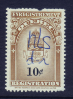 Fiscaux #QR30 (10 C Coat Of Arms  ) Timbre Taxe Quebec Registration Canada Revenue Stamp Recto /verso - Steuermarken