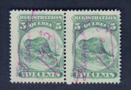 Fiscaux #QR5 Pair With Ink Print At The Back Look (  5c 1871 Beaver ) Timbre Taxe Quebec Canada Recto /verso - Fiscali