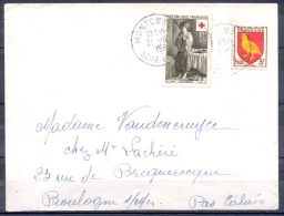 Lettre Annee 1956   Timbre CROIX ROUGE   Jeune Paysan  +  Blason  AUNIS - Rode Kruis