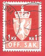 NORVEGIA - NORWAY - USATO - 1972 - SERVIZIO - OFF. SAK I Fosforescent - 1 Krone - Michel  NO D94 - Service