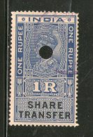 India Fisca 1937's Re.1 KG VI SHARE TRANSFER Revenue Stamp Court Fee # 4073B Inde Indien - Dienstmarken