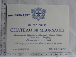 21 Côte D'Or - Carte Commercial  Joël Gremeret  Vignobles, Domaine Du Château De Meursault, Beaune, Volnay - Meursault