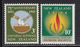 New Zealand MNH Scott #412-#413 Set Of 2 75th Ann Universal Suffrage In NZ, Human Rights Year - Unused Stamps
