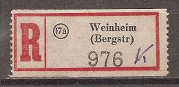 R - Zettel # Weinheim (Bergstr.) - Etiquettes 'Recommandé' & 'Valeur Déclarée'