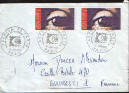 France-Envelope Circulated From Paris In Bucharest, Romania In 1975,with 2 Vignettes On The Back-2/scans - Cartas & Documentos