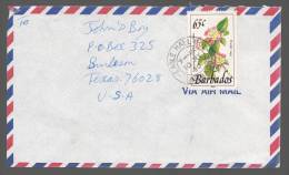 Barbados 1990 Airmail Cover To USA Prickly Sage Flower - Barbades (1966-...)