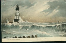 Litho Danzig , Gdańsk, Neufahrwasser Leuchtturm Lighthouse Bei Sturm Schiff Um 1900 - Danzig