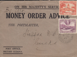 British Guinea Cover Airmail To Halifax, NS On His Majesty´s Service Money Order Advice Franked With George V 12c, 24c - Guyana Britannica (...-1966)