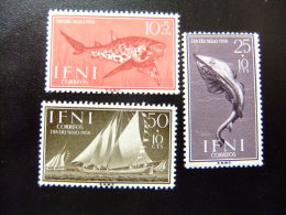 IFNI Año 1958 FAUNA PECES - TRANSPORTE BARCOS -DIA DEL SELLO  Edifil Nº149 - 151 ** Yvert 123 - 125 ** - Ifni