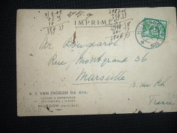 CARTE TARIF IMPRIME POUR LA FRANCE TP 2 1/2 C OBL. 29 III 10 HILLEGOM 1935 + VAN ENGELEN FLEURS - Brieven En Documenten