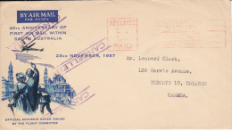 Australia Metered Cover To Canada Cachet: 40th Anniversary 1st Airmail Within South Australia Purple 'Cancelled' - Cartas & Documentos