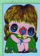 Forme De Petite Fille à Fleur  ( Kut Kards Die Cut Cards Decoupie Cir: 1980 ) Large Carte Postale  Post Card - Humorous Cards