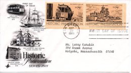 USA. N°939-40 Sur Enveloppe 1er Jour (FDC) De 1971. Patrimoine/Tramway De San Francisco. - Strassenbahnen