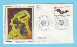 FDC FRANCE SOIE CHAUVE SOURIS EUROPA 1986 / CG 899 - Chauve-souris