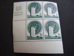 UN NEW YORK 1951  3C  CORNER BLOCK     MNH ** (025408-010/015) - Neufs