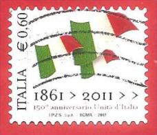 ITALIA REPUBBLICA USATO - 2011 - 150º Anniversario Dell´unità D´Italia - Bandiere Italiane -  € 0,60 - S. 3212 - 2011-20: Oblitérés