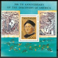 1993 Tanzania Cristoforo Colombo Navigatori Navigators Navigateurs Block MNH**B63 - Christoffel Columbus