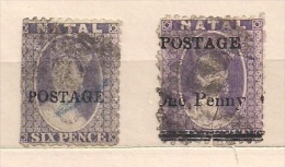 NATAL 1876-77 QUEEN VICTORIA SURCHARGE POSTAGE Used & Hinged 2items - Natal (1857-1909)