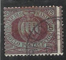 SAN MARINO 1892 CIFRA O STEMMA LIRE. 5 TIMBRATO VARIETA´ FIRMATO USED VARIETY SIGNED - Gebraucht