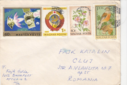 SPACE, COSMOS, SATTELITE, SPACE SHIPS, COMUNIST COAT OF ARMS, FLOWER, BIRDS, STAMPS ON COVER, 1974, HUNGARY - Briefe U. Dokumente