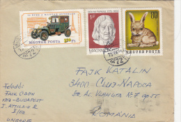 RABBIT, VINTAGE CAR, BOLYAI FARKAS MATHEMATICIAN, STAMPS ON COVER, 1975, HUNGARY - Briefe U. Dokumente