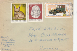 RABBIT, VINTAGE CAR, FARKAS BOLYAI, MATHEMATICIAN, STAMPS ON COVER, 1975, HUNGARY - Brieven En Documenten