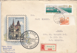 BUSS, BRIDGE, SHIP, CASTLE, HUNGARIAN STAMPS ANNIVERSARY,  REGISTERED SPECIAL COVER, 1971, HUNGARY - Covers & Documents