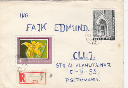 FLOWER, CHURCH ENTERANCE, STAMPS ON REGISTERED COVER, 1972, HUNGARY - Brieven En Documenten