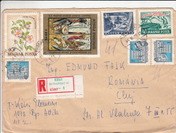 ANGELS PAINTING, FLOWERS, CAR, PUBLIC ROADS TRAFFIC, POST SERVICE, STAMPS ON REGISTERED COVER, 1974, HUNGARY - Cartas & Documentos