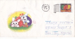 RABBITS,EGGS,COVER STATIONERY,1999,ROMANIA - Lapins