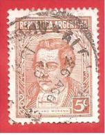 ARGENTINA - USATO - 1935 - Mariano Moreno - 5 ¢ Centavo - Michel AR 408I - Oblitérés