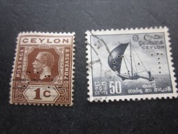 2 > Timbres Two Stamps > Ceylan Ceylon Ex Colonie Britannique  >  Perforé Perforés Perfin Perfins PERFORE - Ceylon (...-1947)