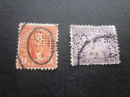 2 Timbres:US Postage USA United States Of America Perforé Perforés Perfin Perfins Stamp Perforated PERFORE Very Good - Perforés