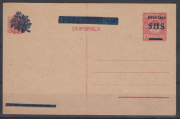Yugoslavia, Kingdom SHS, Issues For Croatia, Mint Postal Card - Storia Postale
