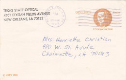 ENTIER POSTAL US TEXAS - STATE OPTICAL 1982 - US DOMESTIC RATE OBLITERATION NEW ORLEANS - Sonstige & Ohne Zuordnung