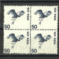 INDIA, 1975, DEFINITIVES, ( Definitive Series ), Gliding Bird, Blocks Of 4,  MNH, (**) - Neufs
