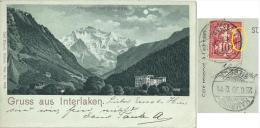 AK  "Interlaken - Jungfrau Mondscheinlitho"  (Markenabart)             1899 - Storia Postale