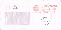 ROMTELECOM,TELEPHONE SOCIETY,SPECIAL COVER,METER MARK ON COVER,REGISTERED COVER,5000 LEI,2001,ROMANIA - Lettres & Documents