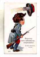 Militaria Guerre 14 Illustrateur A Wuyts Raté! Soldat Enfant Fusil Obus Salutations Empressées Best Respects Ecrite 1917 - Wuyts