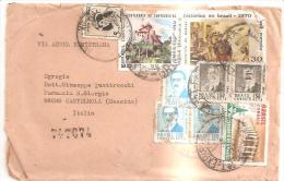 80021)lettera Raccomandata Da S. Paulo Do Brasil A Castelmola Nel 1970 9 Francobolli Emissioni Varie - Used Stamps