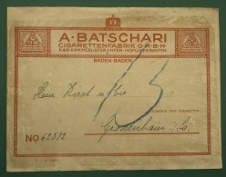 étiquette De Colis CIGARETTEN FABRIK BATSCHARI BADEN BADEN Vers Grossenhain 1916 - Documentos