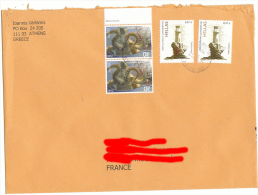 Cover Greece To France Complete Envelop Phare Lighthouse Pieuvre Common Octopus - Covers & Documents