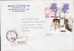 Poland BANK GDANSKI Registered Einschreiben Recommandée GDANSK 50 Label 1993 Cover Brief Denmark Europa CEPT & Flowers - Gebraucht