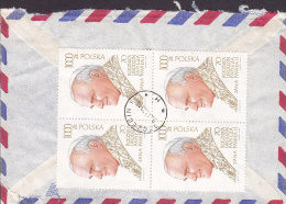 Poland NARODOWY BANK Registered Einschreiben Recommandée Airmail SZCZECIN 1990 Cover Brief Denmark 4-Block Pope Pabst - Storia Postale