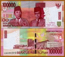 O)2012 INDONESIA,BANK NOTE, 100000 100,000 RUPIAH NEW 2011-2012 SUKARNO HATA MAP NICE CIRCULATED - Indonesia