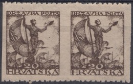 Yugoslavia, Kingdom SHS, Issues For Croatia 1919 Mi#92 Imperforated Verticaly Pair, Never Hinged - Unused Stamps