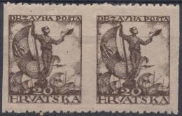 Yugoslavia, Kingdom SHS, Issues For Croatia 1919 Mi#92 Imperforated Verticaly Pair, Never Hinged - Ongebruikt