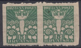 Yugoslavia, Kingdom SHS, Issues For Croatia 1919 Mi#90 Imperforated Horizontaly Pair, "dull" Perf. Never Hinged - Ungebraucht