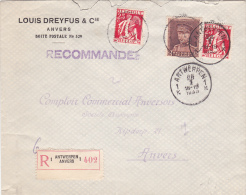 321+339 Op Brief Aangetekend Met Stempel ANTWERPEN 1K - 1932 Ceres E Mercurio